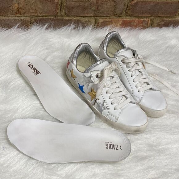 Zadig & Voltaire White Leather Multi Star Sneaker Size 38 - Picture 8 of 9